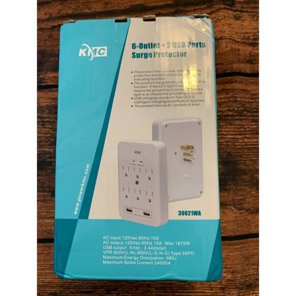 KYJC 6-Outlet + 2 USB Ports Surge Protector With Grounding Light - Picture 1 of 4